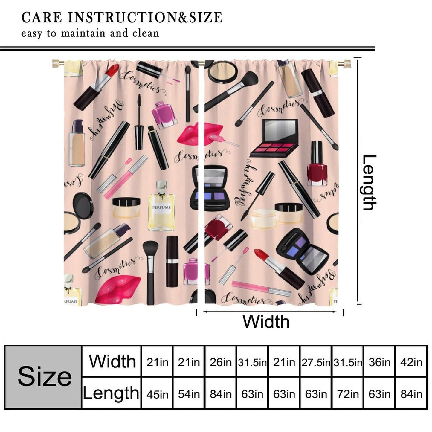 Nanacur Fashion Makeup Curtains, Women Girls Cosmetic Lipstick Red Lip Sweet Romantic Window Treatments Drapes, for Living Room Bedroom 42" W X 45" L (Decorative)