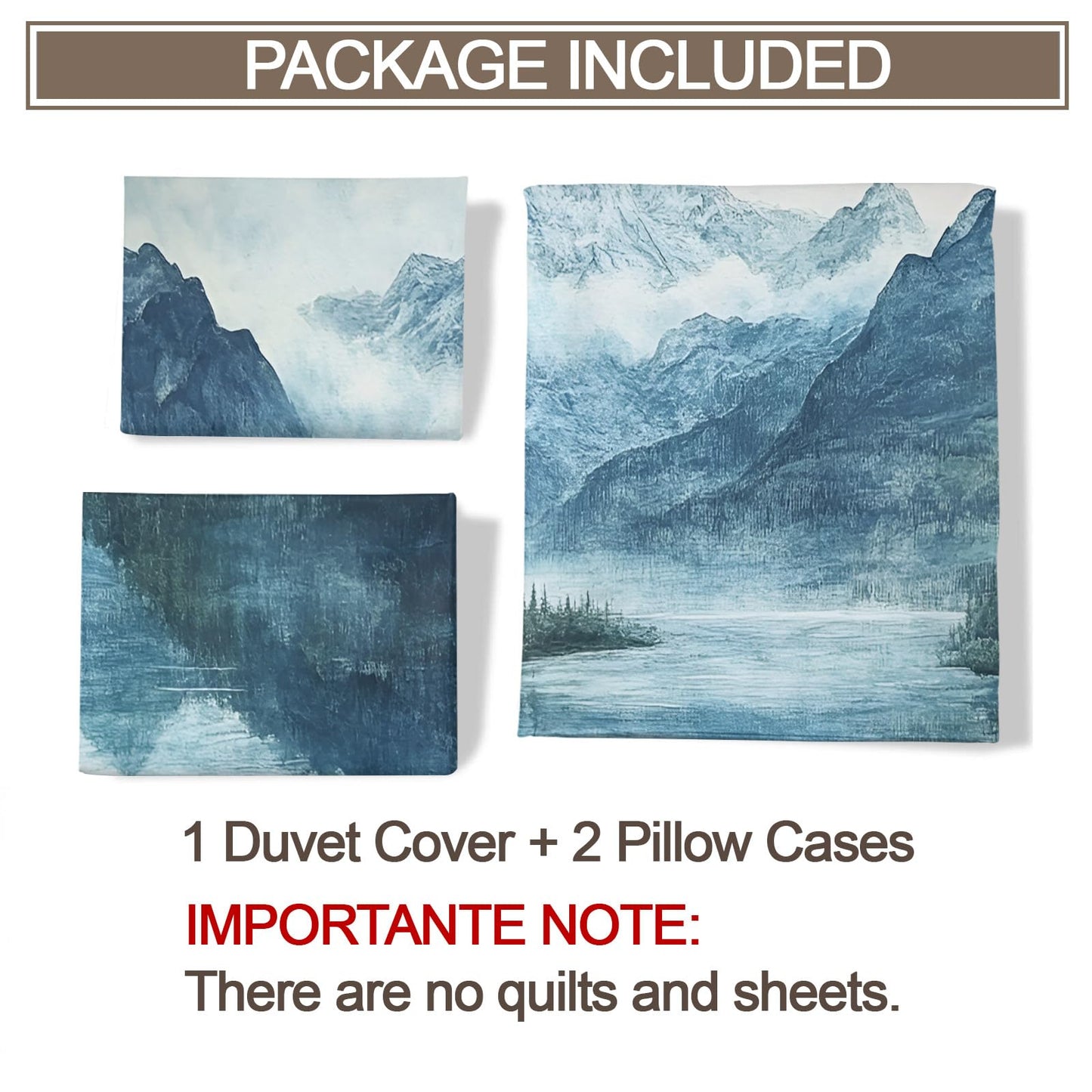 GKPLY Misty Mountain Bedding Comforters, Blue Watercolor Duvet Cover, Serene Nature Comforter Set, Reversible Print - Scenic Landscape Bedding Duvet Cover & 2 Pillowcases California King