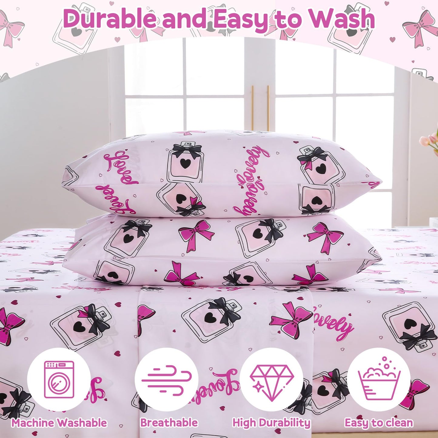 ChicView Queen Sheet Set Kids,4 Pieces Breathable Soft Microfiber Bedsheets for Child Boys Girls, Anti Pilling Deep Pockets Easy Care Bed Sheets, Perfume