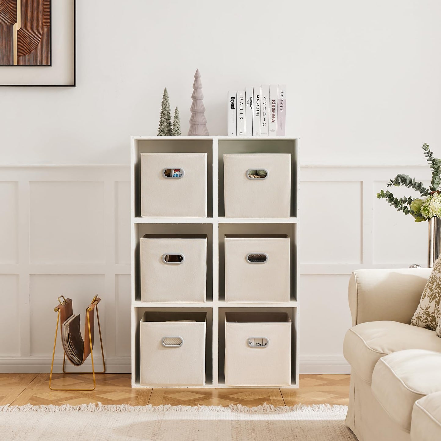 MAX Houser 6 Pack Foldable Fabric Storage Bins with Handles - Ideal for Closet Organization, Bedroom （Beige,12"x12"x12"）