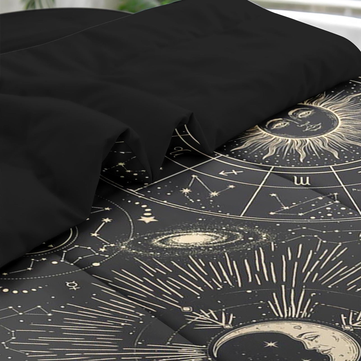 Pamnest Comforter Set Queen Size, Celestial Moon Witchy 7 Pcs Bedding for Kids and Adults, Space Science Galaxy Retro Bed Sheet Sets with Fitted Sheet 2 Pillowcases & 2 Shams for Bedroom Bed Decor