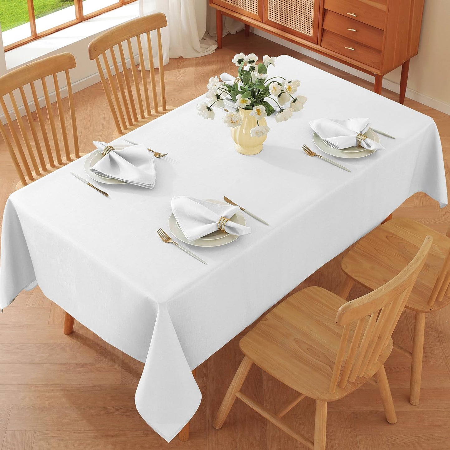 SASTYBALE White Tablecloth Rectangle, Spillproof Table Cloth Wrinkle Resistant Washable Textured Table Cover for Kitchen Dinning Parties Farmhouse Outdoor 52" x 70"