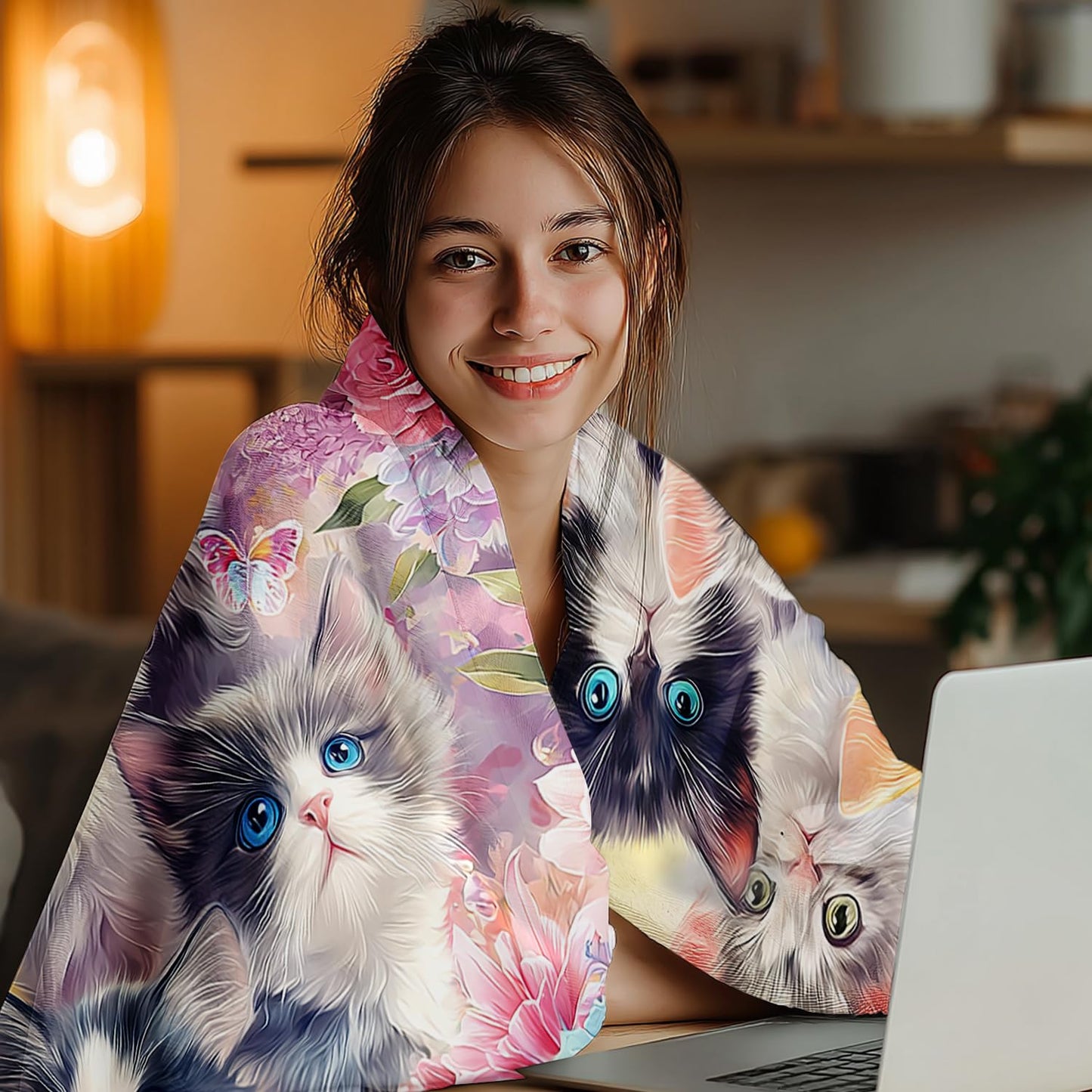 Cute Cat Blanket Cat Fleece Throw Blanket Super Soft Fuzzy Plush Cozy Warm Cats Decor Stuffed Bedding Blankets Gift for Boys Girls Men Women Kids & Adult 50"x40"
