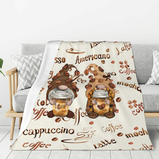Oplp Coffee Bean Funny Coffee Gnomes Throw Blanket for Bed Sofa Couch Fleece Blankets Lightweight Soft Cozy 50"x40"