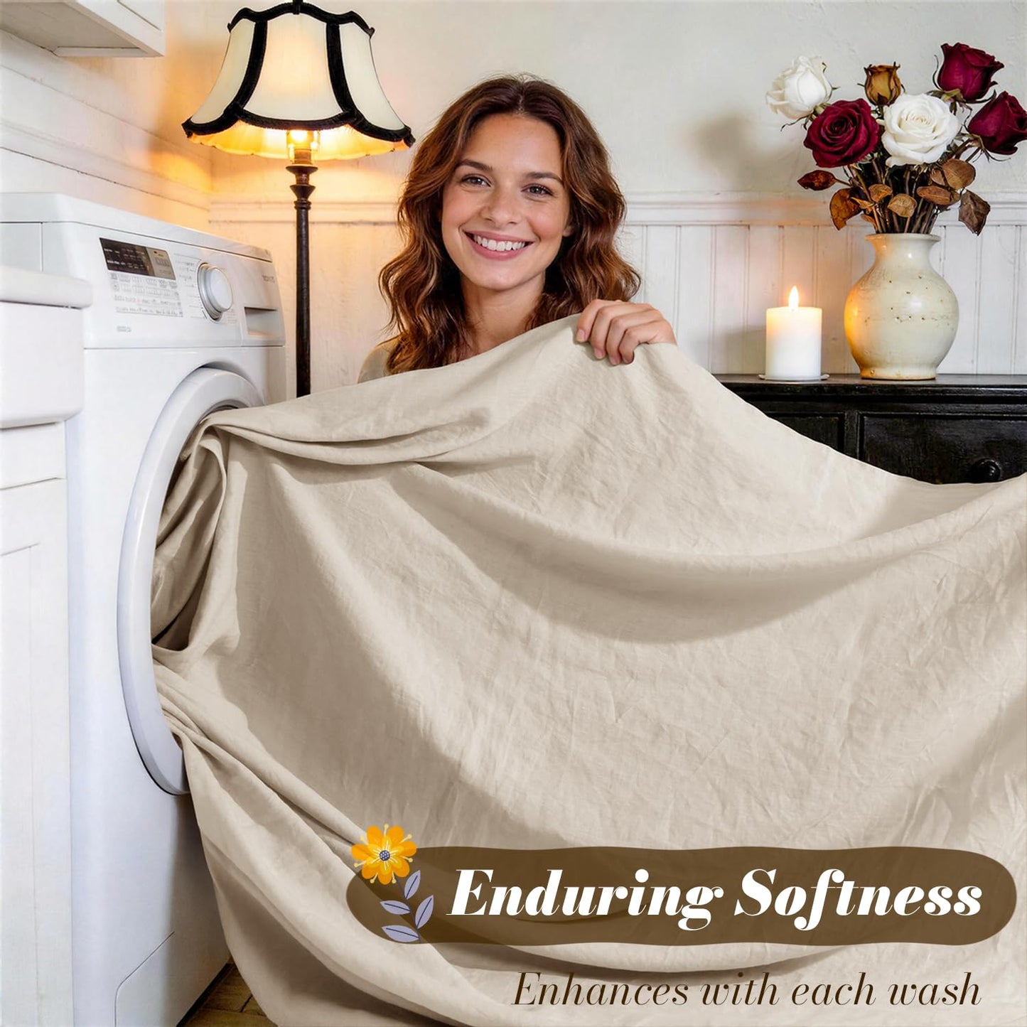 SONORO KATE 100% French Pure Linen Sheets, Breathable and Durable Line Twin Size Sheets, Anti-Tear Line Bed Sheets, Machine Washable, 16 Inch Deep Pocket - 3 Piece (Natural Linen, Twin)