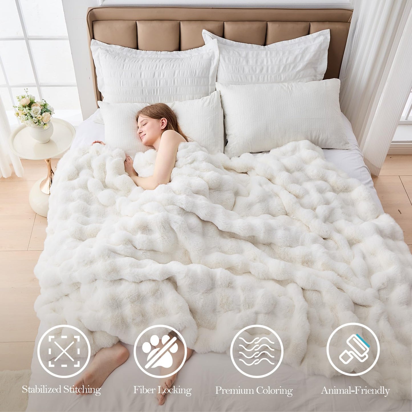 Faux Fur Throw Blanket for Couch, 1000 GSM Cozy Fuzzy Fluffy Soft Plush Thick Bubble Sherpa Blanket for Sofa Bedroom Living Room, Mothers Day Birthday Gifts for Women Home Decor