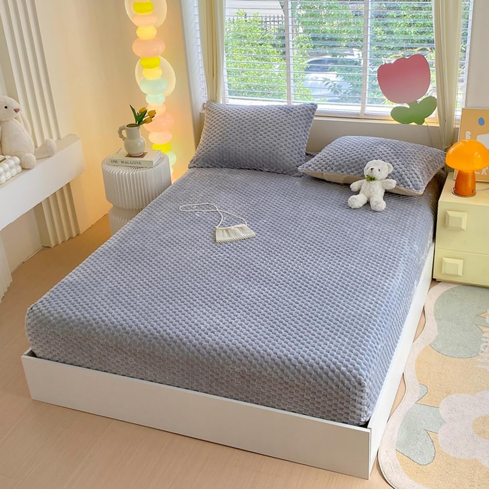 ZIQINPSQ Cozy Fleece Fitted Sheet Full Size - Ultra Soft Fuzzy Bed Sheets for Winter, Deep Pocket 15'' Velvet Plush Bottom Sheet Only (Anti-Static & Warm), Gray