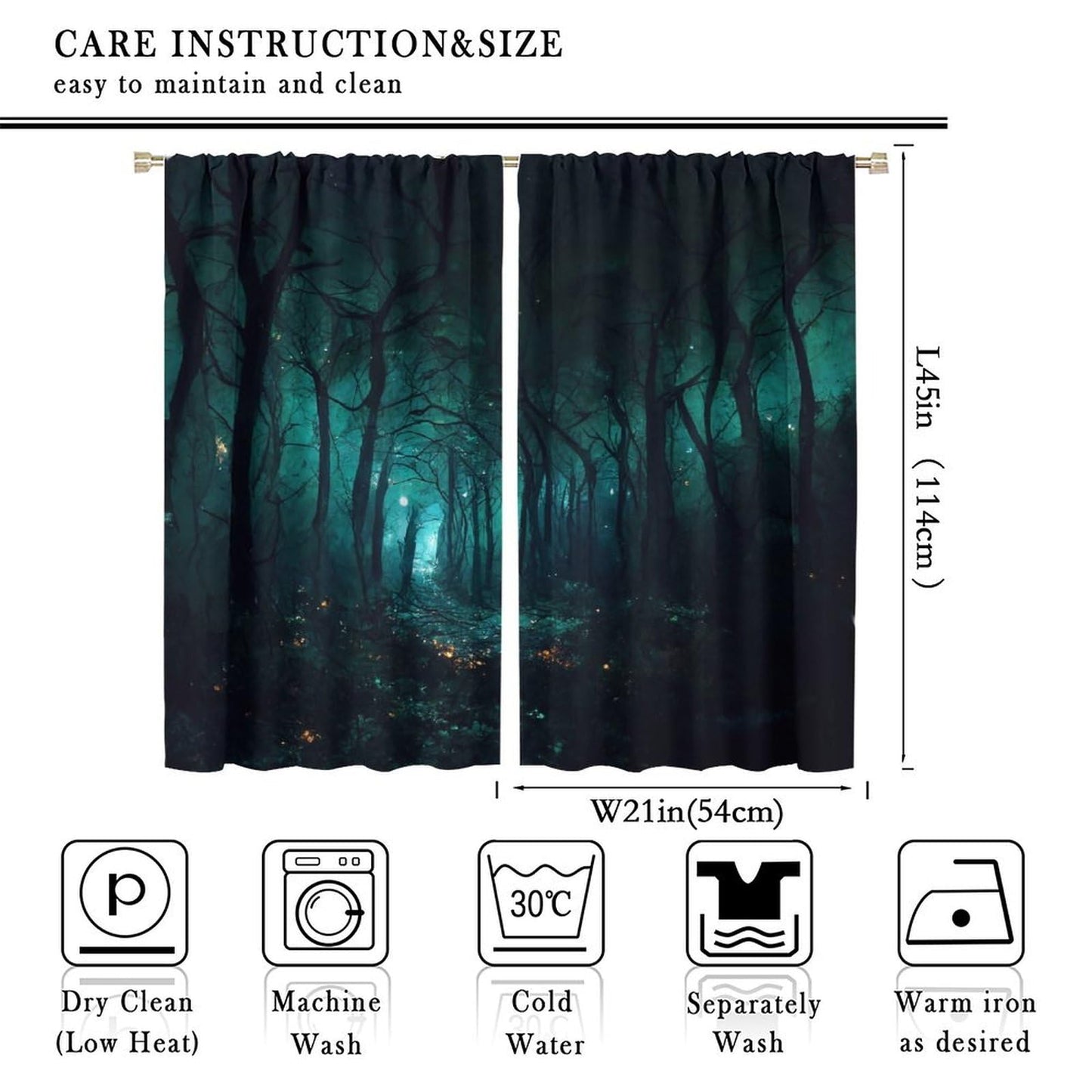 DDCBNS Dark Forest Window Curtains,Abstract Gothic Nature Woodland Nightscape Window Treatments for Bedroom Living Room Polyester Drapes 2 Panels Set,Total Size 42 x 45 Inch