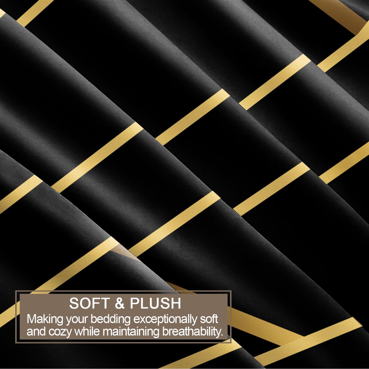 ZAOMIR Geometric Duvet Cover Twin Size, Abstract Modern Geometric Stripes Bedding Set 3 Piece, Black Gold Geometry Lines Patterned Comforter Cover with Zipper Soft Microfiber, 2 Pillowcases