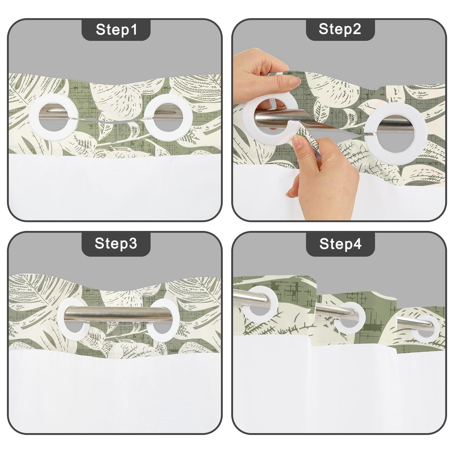NAEMBCU No Hook Tropical Shower Curtain with Snap in Liner 71x74 Inch