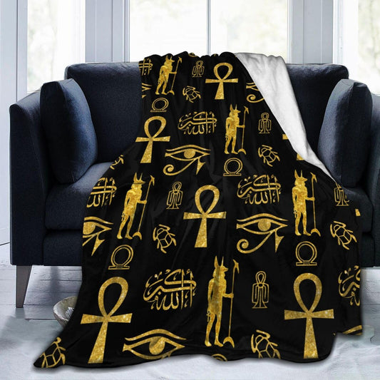 Ancient Egyptian Ankh Cross Gold Allahu Akbar Anubis Blankets for Mens Womens Boys Girls Gifts 60X50 Inches Ultra-Soft Warm Lightweight Bedding Throw for Bed, Sofa, Couch