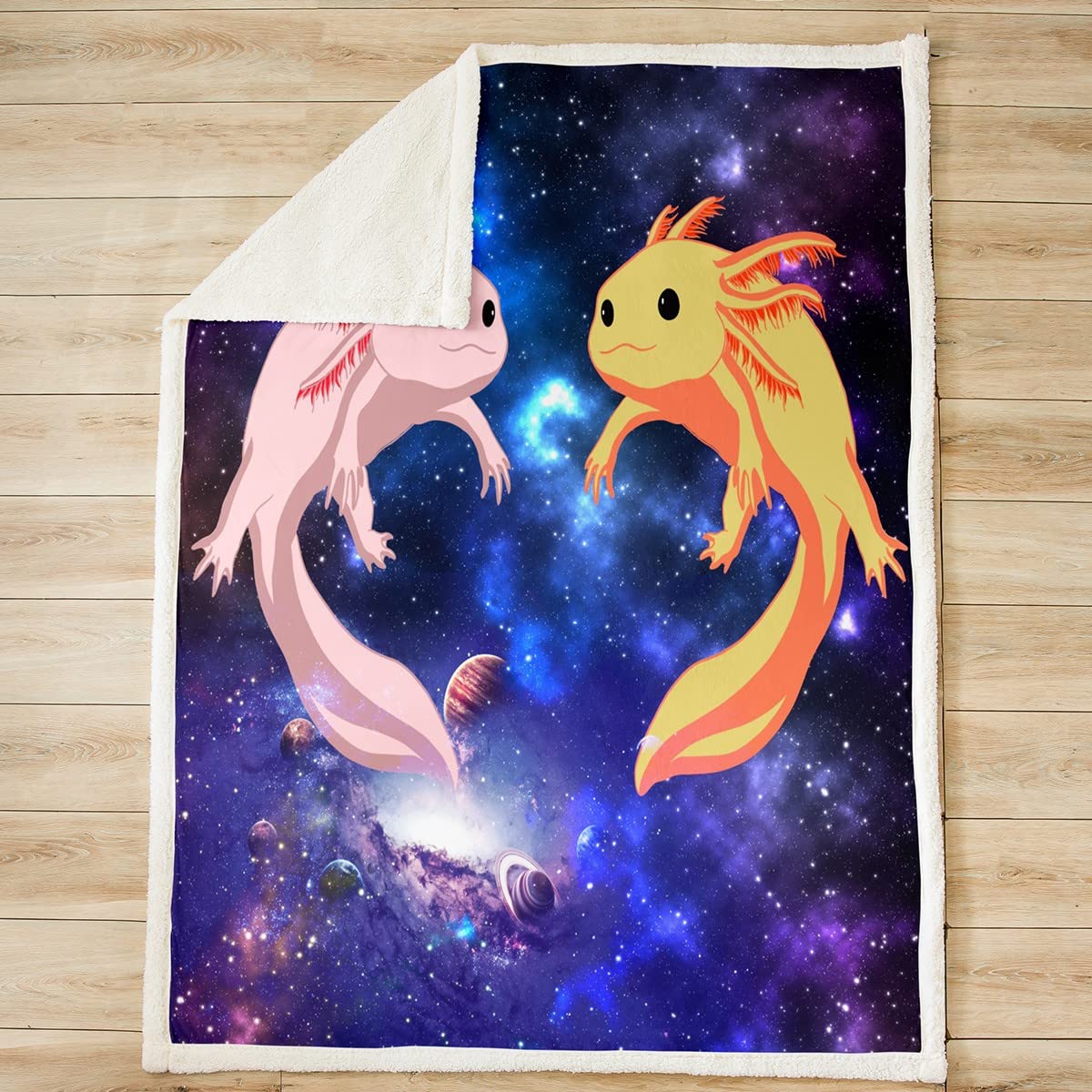 Feelyou Cute Axolotl Fleece Throw Blanket - Galaxy Universe Outer Space Sherpa for Kids Boys Girls - Coastal Plush Fuzzy for Sofa Bed Couch, 40x50 Inches