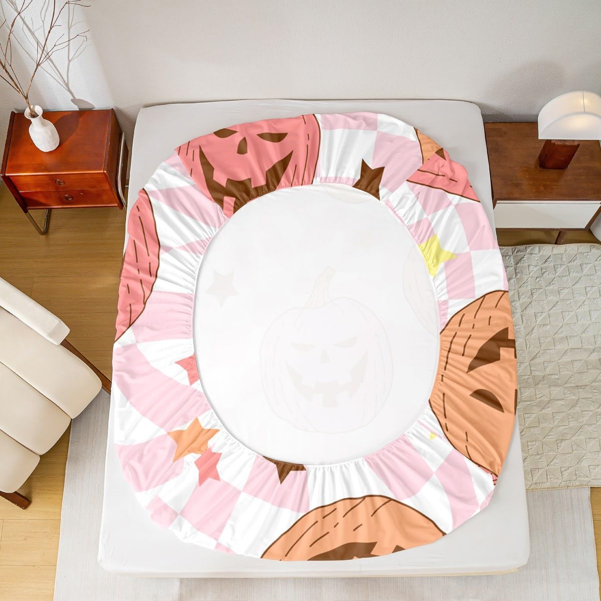 Feelyou Pink Halloween Fitted Sheet with 2 Pillowcases Full Size Halloween Decor Bed Sheets Set 16" Deep Pocket Boys Girls Pumpkin Bedding Trick or Treat Teens Bedroom Decor Breathable Microfiber