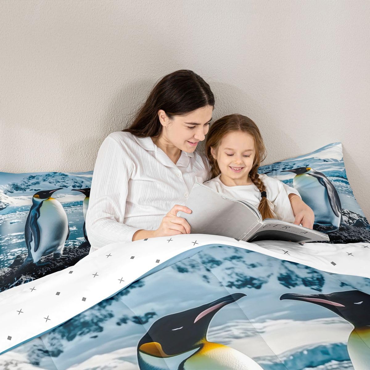 Erosebridal Penguin Bedding Set Queen Black White Penguins Comforter Set for Kids Boys Girls Cute Antarctica Animal Theme Down Comforter,Glacier Snow Quilt Duvet