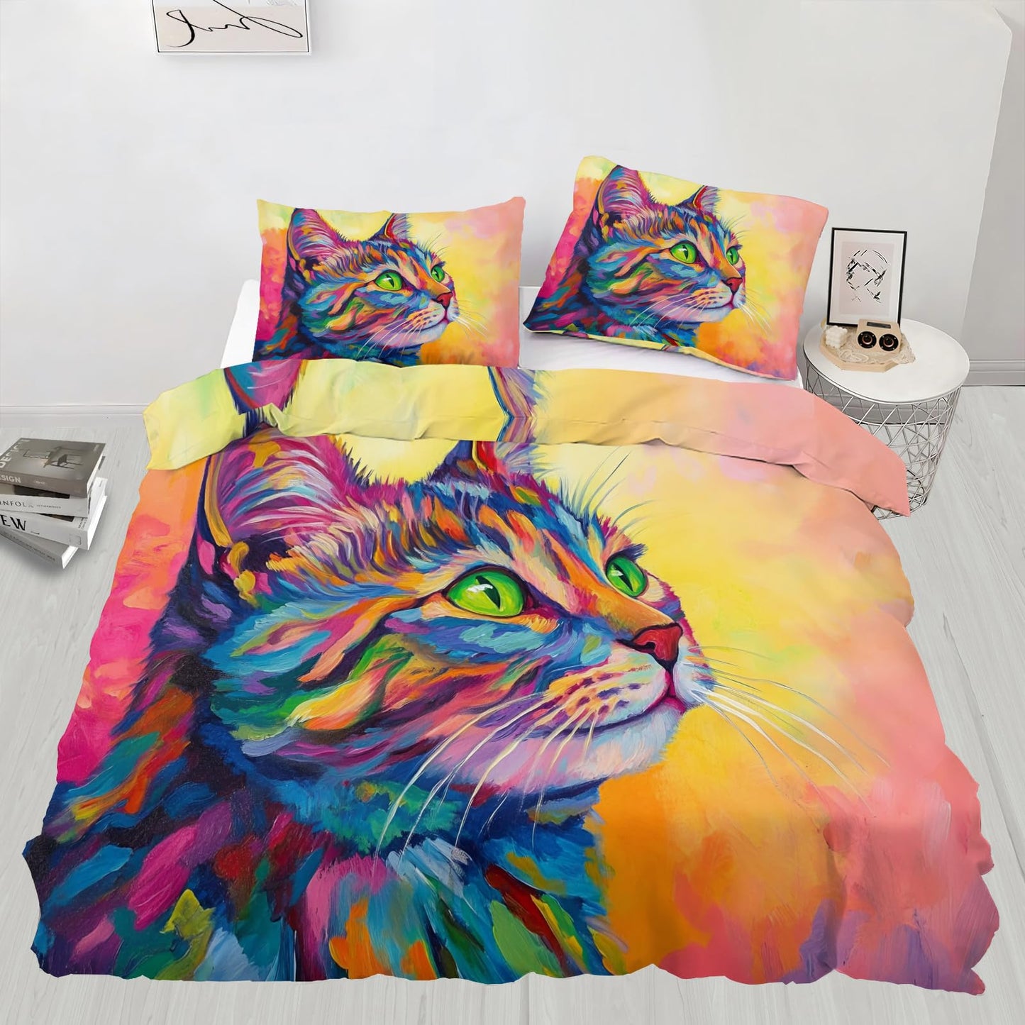 ZAMODE Cat Comforter Cover Queen Size 90" x 90", Cute Colorful Kitten Duvet Cover, Cartoon Pet Bedding Set with 2 Pillowcases