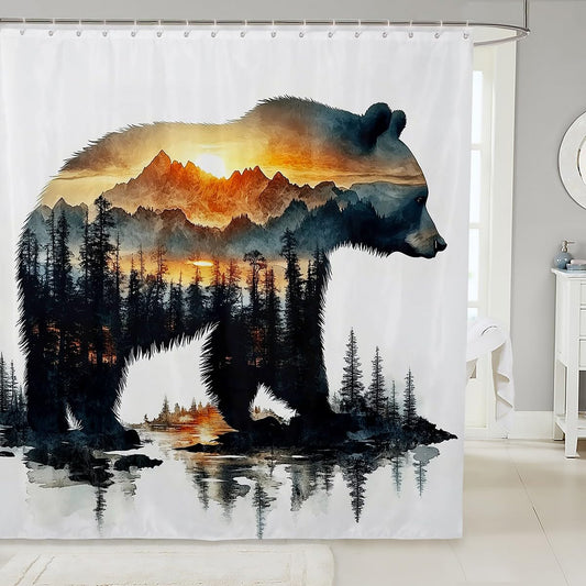 Feelyou Bear Bathroom Shower Curtain Set 78" L x 72" W Rustic Cabin Country Shower Curtain for Boys Girls Nature Wildlife Bath Curtain Kids Bathroom Accessories