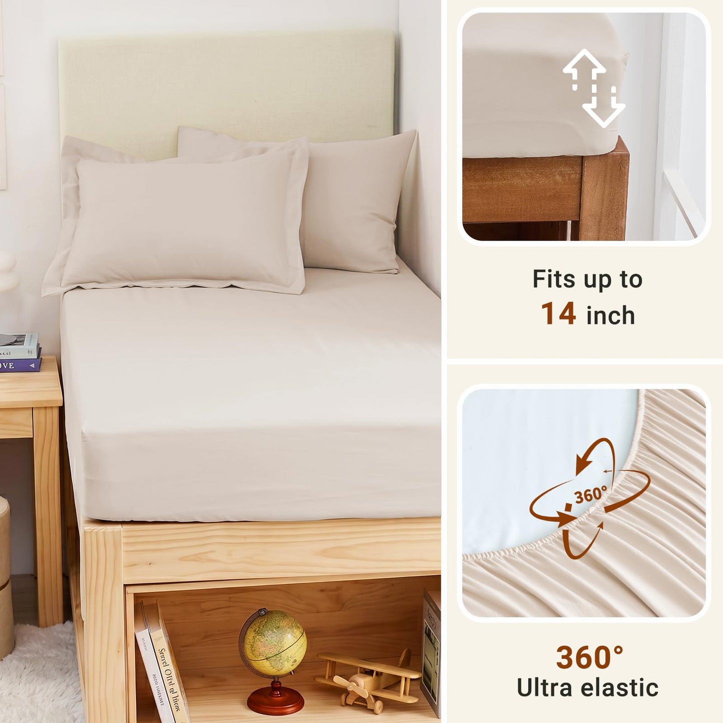 MUXHOMO 5 Pieces Twin XL Comforter Set, Soft Bed in a Bag Twin XL Size, All Season Bedding Set with Comforter, Flat Sheet, Fitted Sheet, Pillowcases & Shams, Beige