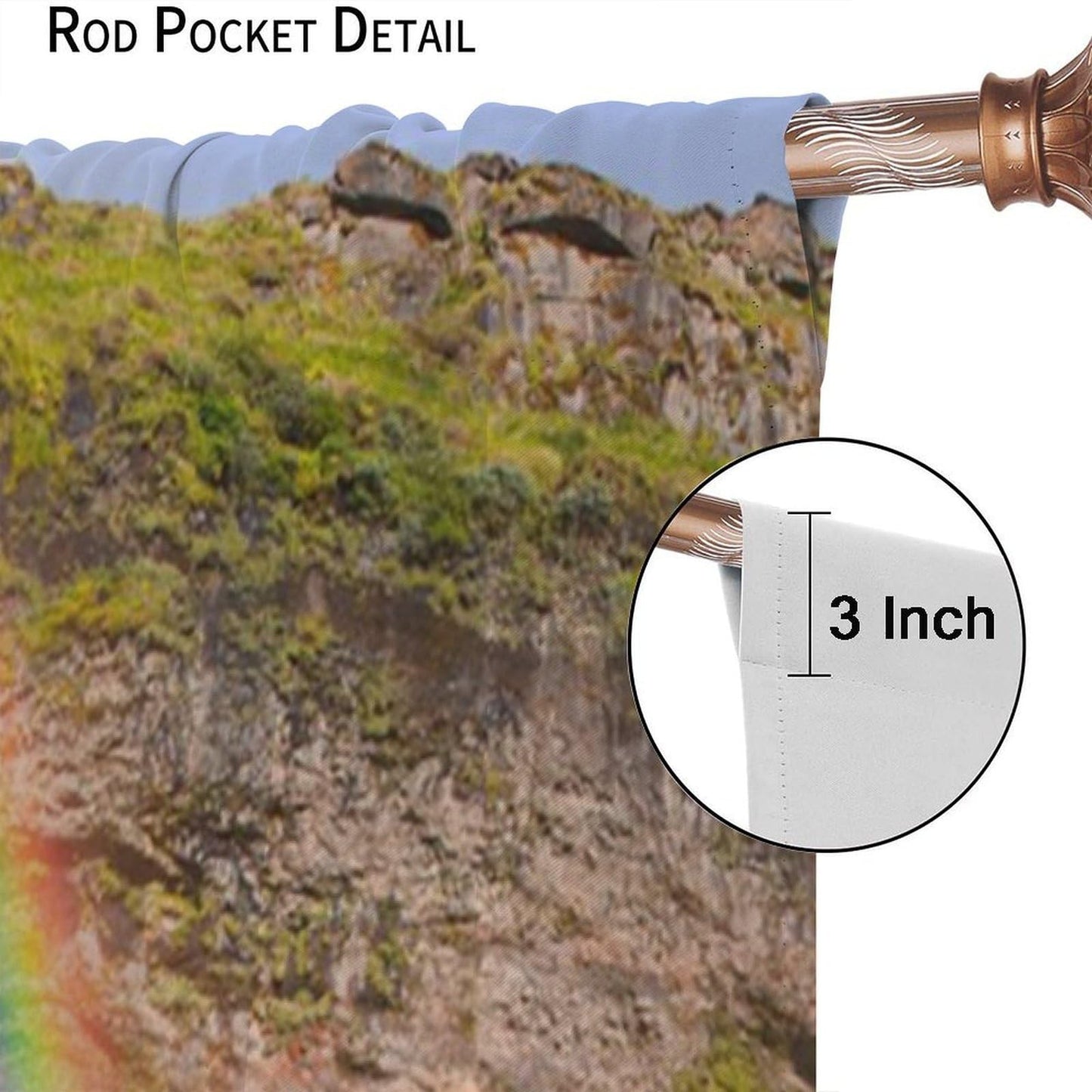 Rainbow Waterfall Curtain, Purple Wild Flower Green Plants Natural Scenery Landscape Print Decor Rod Pocket Window Drapes, for Bedroom Living Room 42" W X 45" L