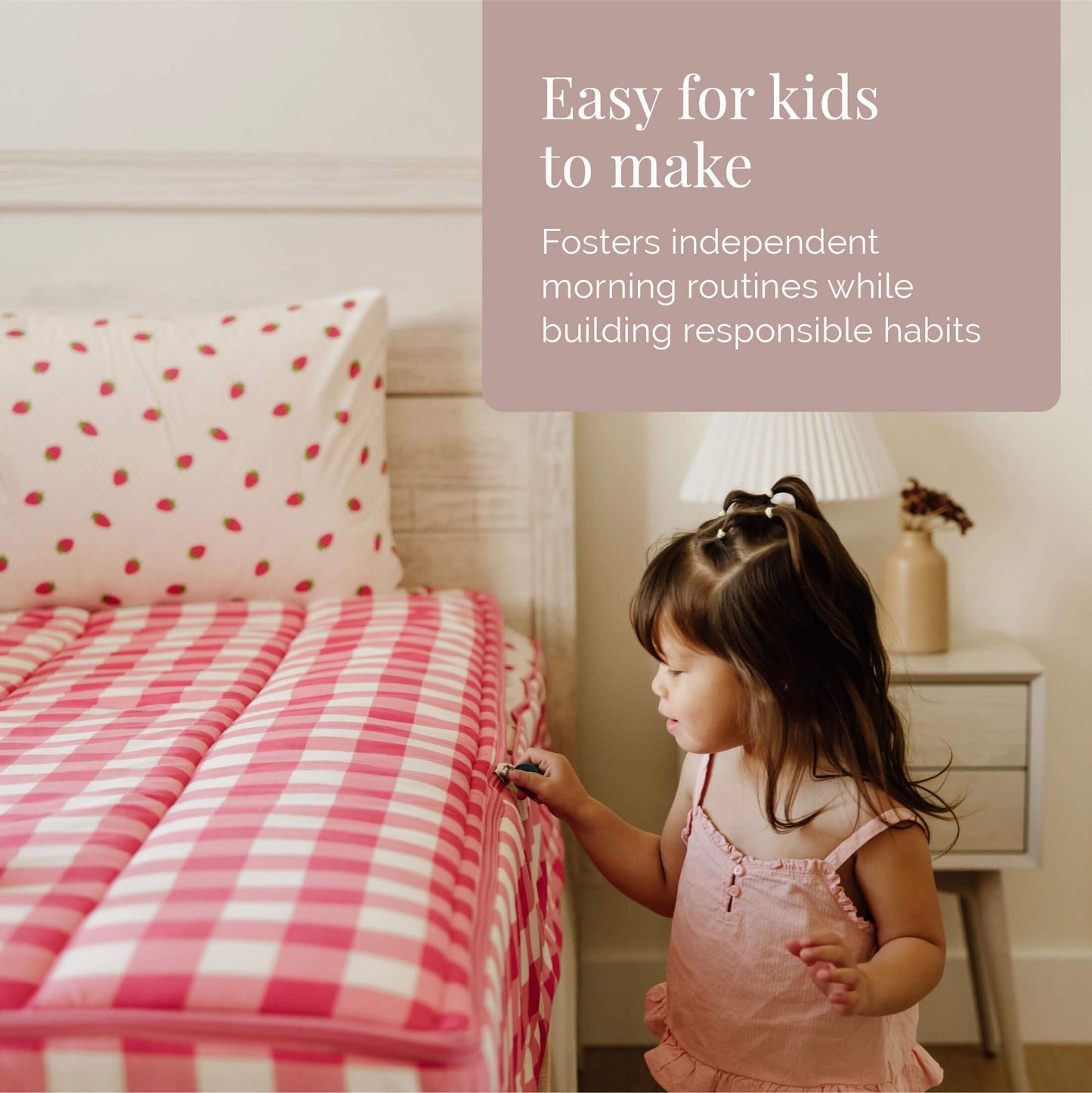 Beddy's Gingham & Strawberries Durable Zipper Bedding for Kids - Bed in a Bag - Dark Pink Gingham Comforter with Strawbery Sheets - Includes Pillowcase & Sham - Easy to Make & Wash - Twin