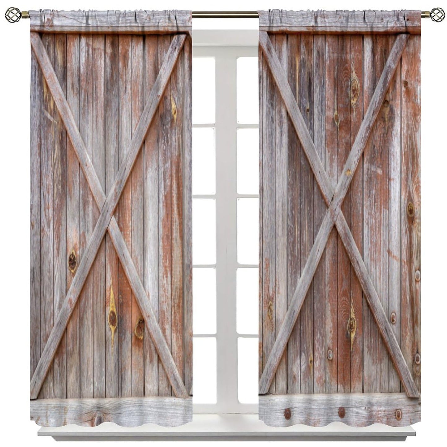Rustic Window Curtains, Old Barn Door Wooden Board for Living Room Bedroom Kitchen, Rural Hardwood Farmhouse Western Retro Drapes Set 2 Panels,42x45 Inches