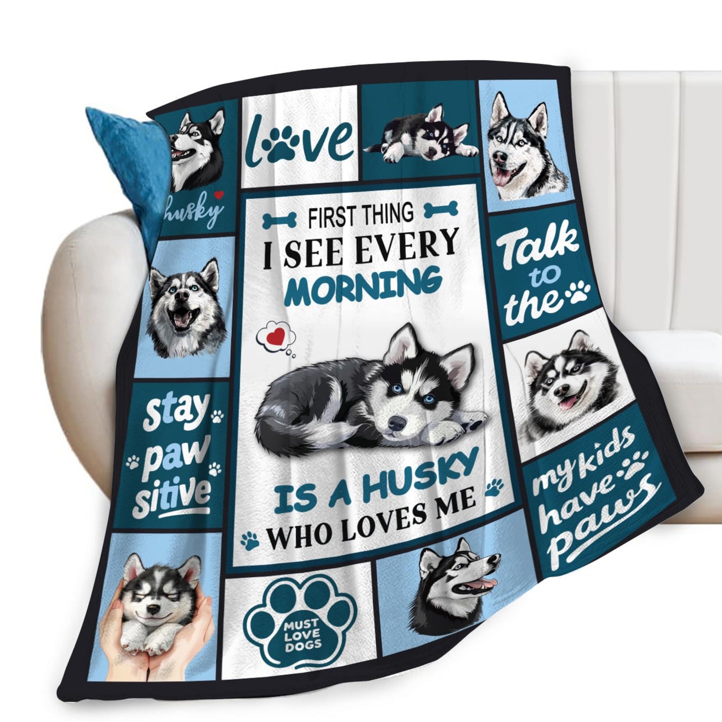 Lovira Siberian Husky Throw Blanket Dog Print Blankets Gifts for Couch Sofa Bed Stuff Decor Lightweight Soft Cozy Fleece Plush Warm Flannel Bedding for Lover Men Women 40"x50"