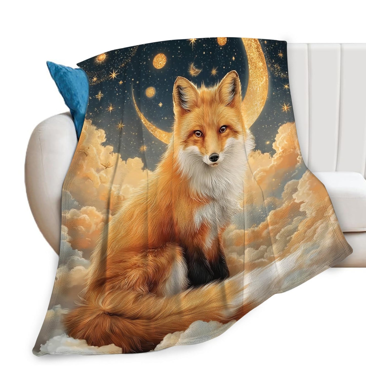 Fox Throw Blanket for Kids, Cute Fox Fleece Blanket Gifts for Boys Girls, Warm Cozy Soft Flannel Stuff for Bed Sofa Couch 50" x 40"