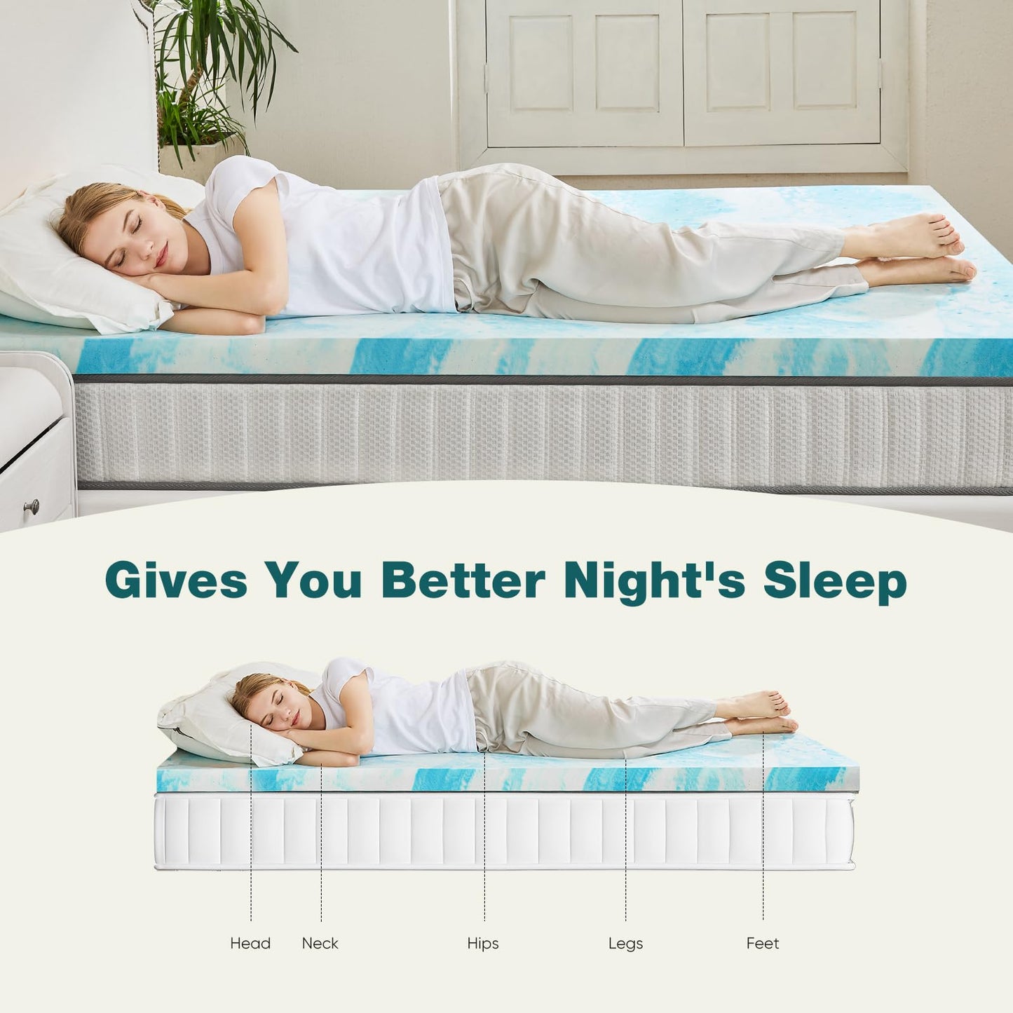 Sweetcrispy Mattress Topper Twin, Memory Foam 4 Inch Thick Gel Infused Cooling Toppers Pad for Twin Size Bed, Sleeper Sofa, RV, Camper, CertiPUR US, Breathable