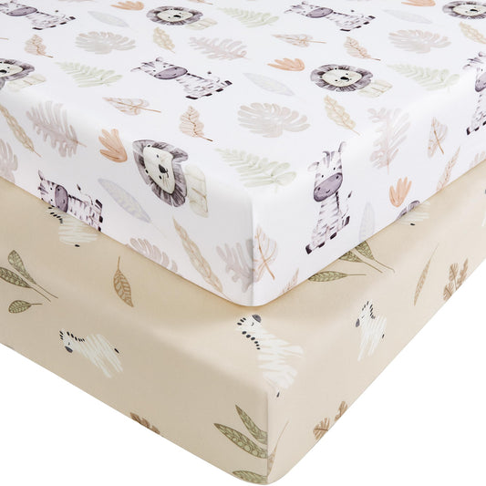 Nyessmee Pack and Play Sheets for Boys Girls, 38" x 26" Mini Crib Sheets Fitted for Pack n Play Mattress, Soft Breathable Playard Sheets, 2-Pack Brown Lion