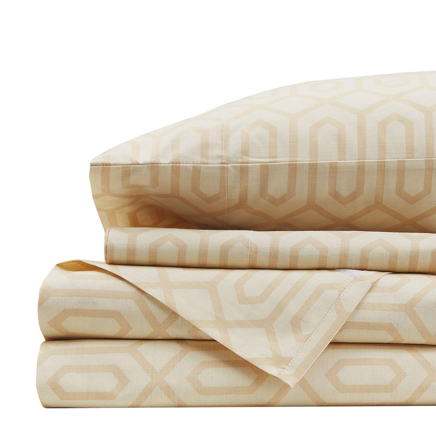 Comfort Spaces 100% Cotton Sheet Set Breathable, Lightweight, Soft with 14" Elastic Pocket Fits up to 16" Mattress, All Season Cozy Bedding, Matching Pillow Case, King Diamond Tan 4 Piece