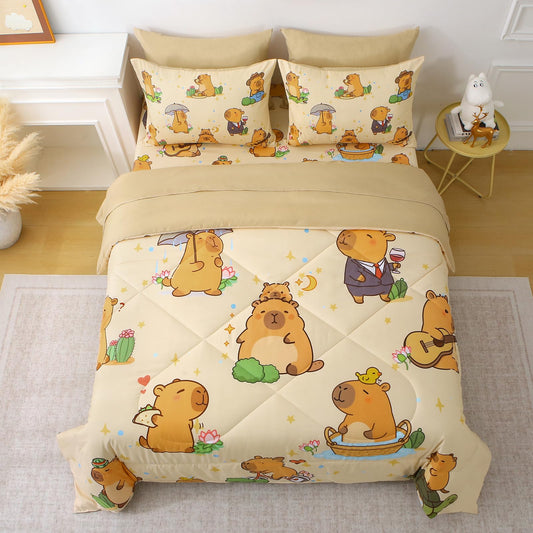 Jameswish 7 Piece Capybara Comforter Set Full Size Cute Cartoon Capybara Bedding Set Super Soft All Season Bedroom Decor for Kids Girls Boys Teens Birthday Choice