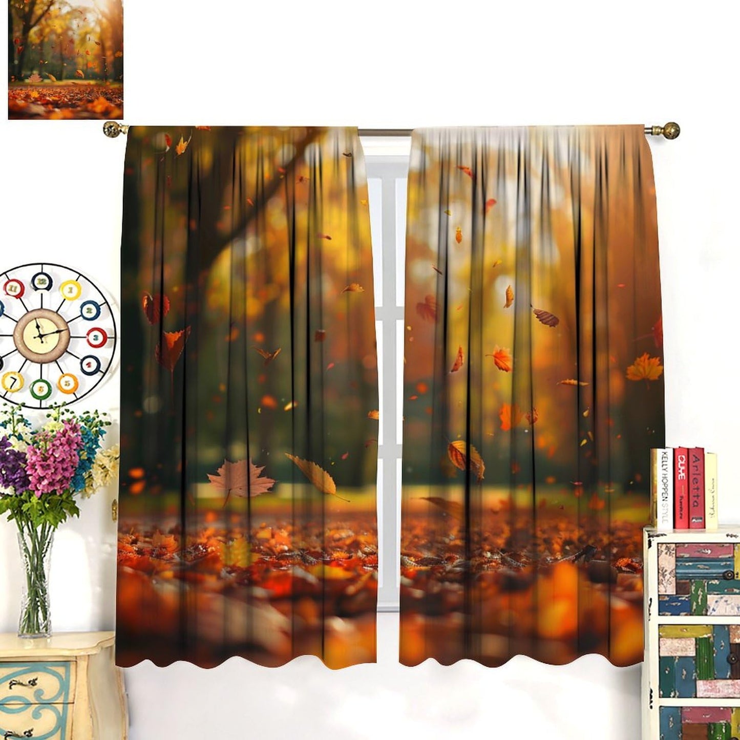 TOWINSFB Autumn Fallen Maple Leaves Blackout Curtains, Sunset Plant Tree Home Decor Rod Pocket Window Drapes for Living Room Bedroom - 42" W x 63" L