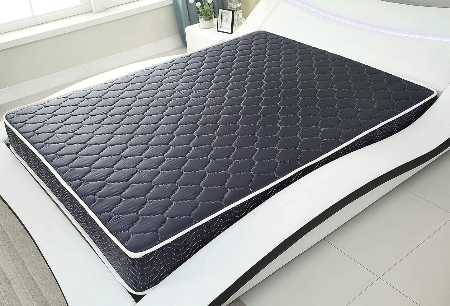 6-Inch Waterproof High-Density Foam Mattress with Navy Blue Diamond-Quilted Breathable Fabric for Cool Sleep Full Size