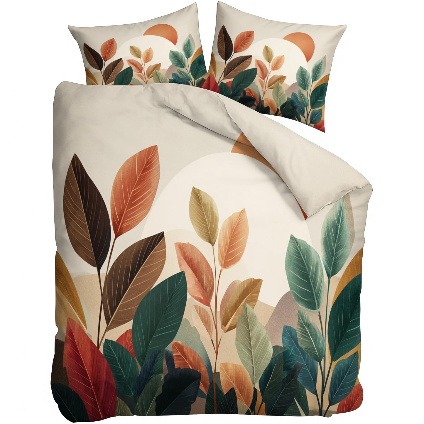 Boho Duvet Cover Set 3 Pieces California King, Mid Century Modern Abstract Botanical Sun and Leaves Bedding Set, Soft Microfiber Comforter Cover with 2 Pillow Shams