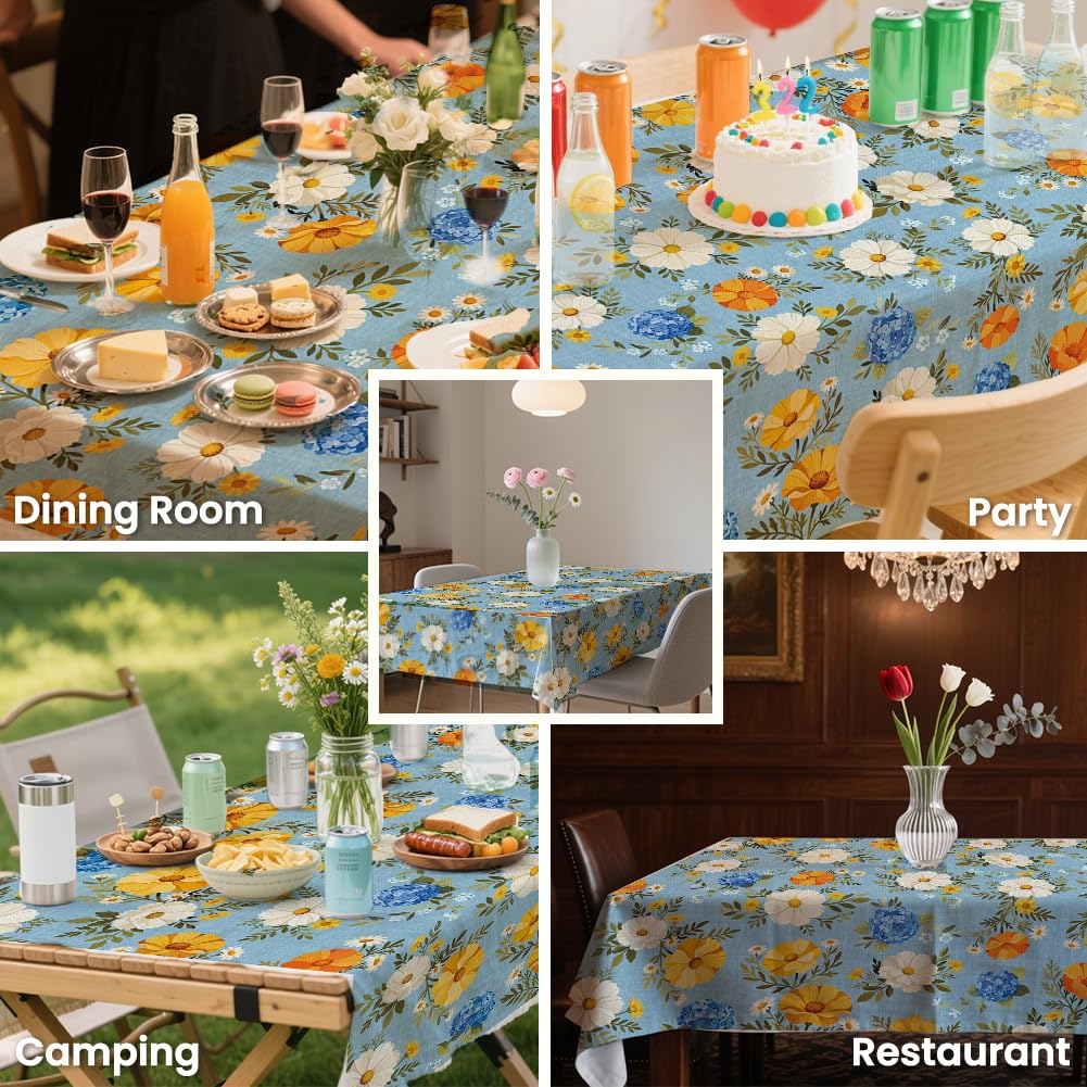 ANATTASOUL Daisies and Hydrangeas Rectangle Table Cloth Waterproof 6ft Fall Tablecloth, 84"x60" Stain Resistant and Wrinkle Free Table Cover for Dining Party Buffet Camping Wedding