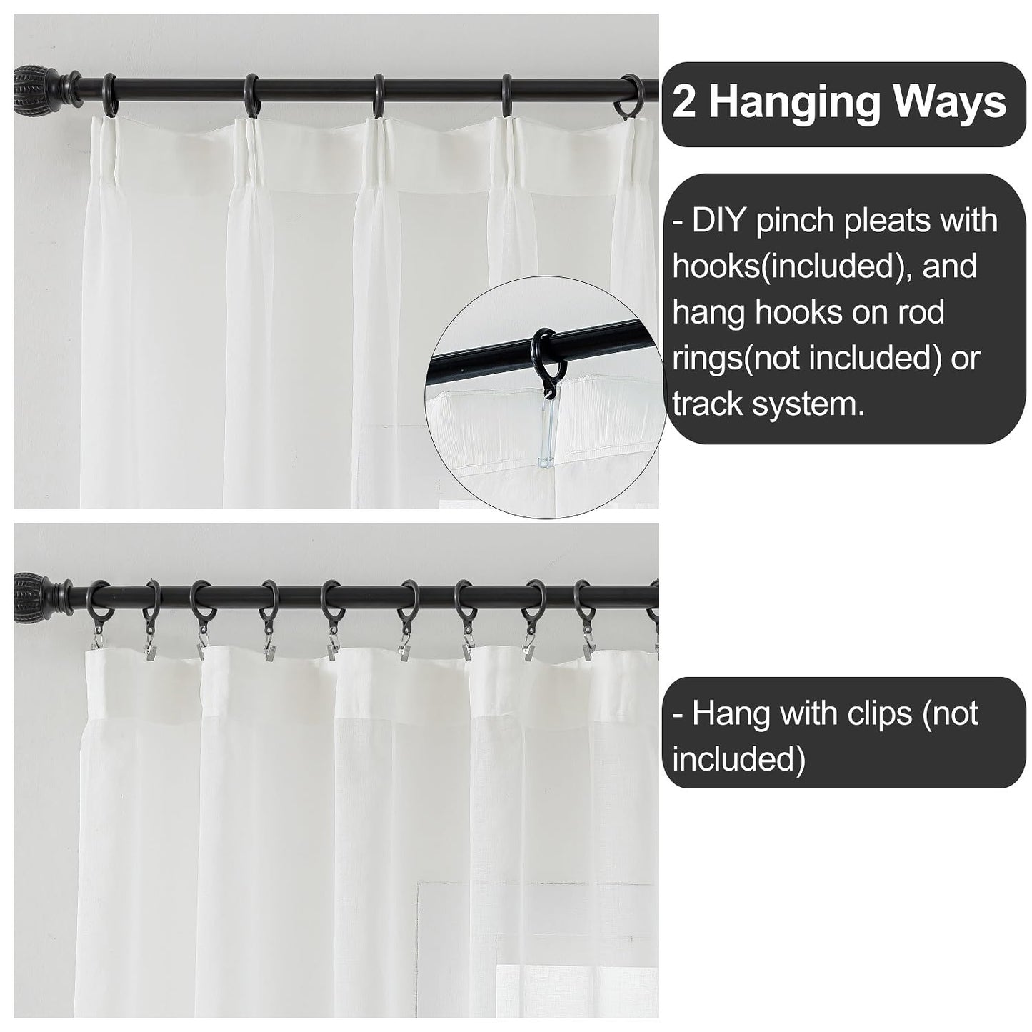 White Sheer Curtains Drapes 94 Inches Long 2 Panels Pinch Pleat Thin Gauze