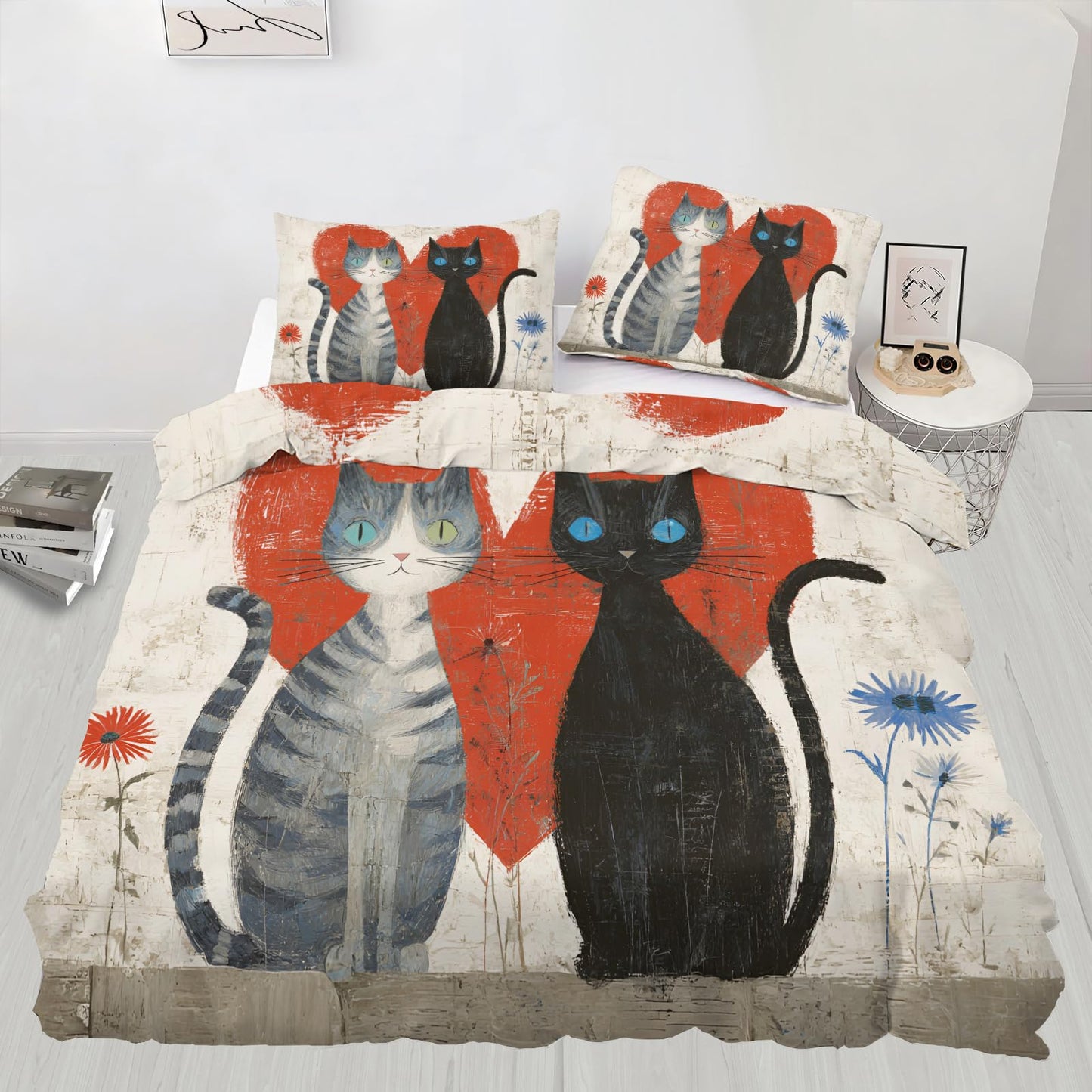 ZAMODE Cat Comforter Cover Oversized King Size 120" x 98", Cartoon Cat Duvet Cover, Fantasy Pet Kitten Bedding Set with 2 Pillowcases