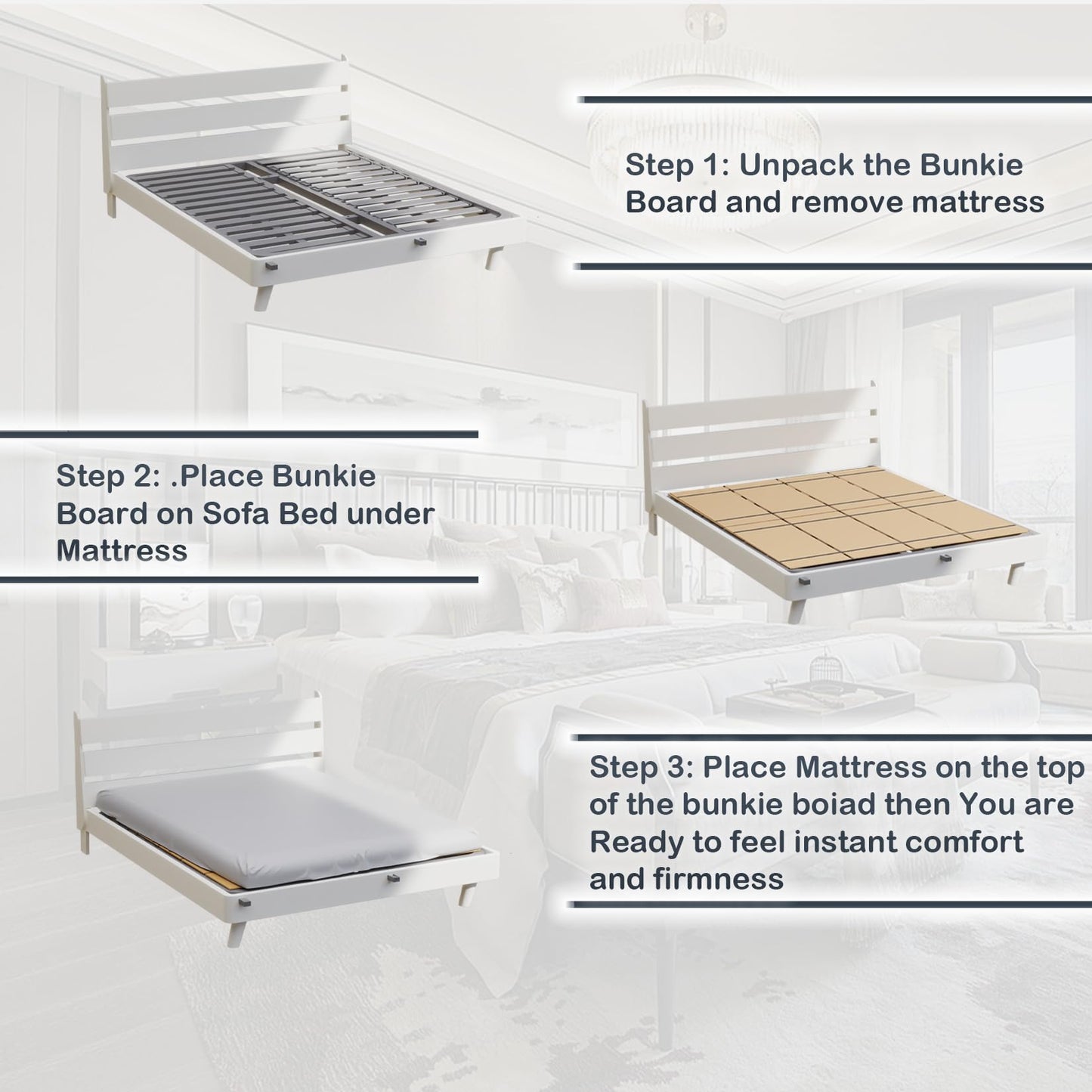 Bunkie Board Thin Wood 6mm Queen Size (60 x 76 in) | Modular Portability Design, Noise Minimizing, Low Profile Design, Easy Setup, Foldable| Bed Slats, Foldable Box Spring, Bed Support Slat