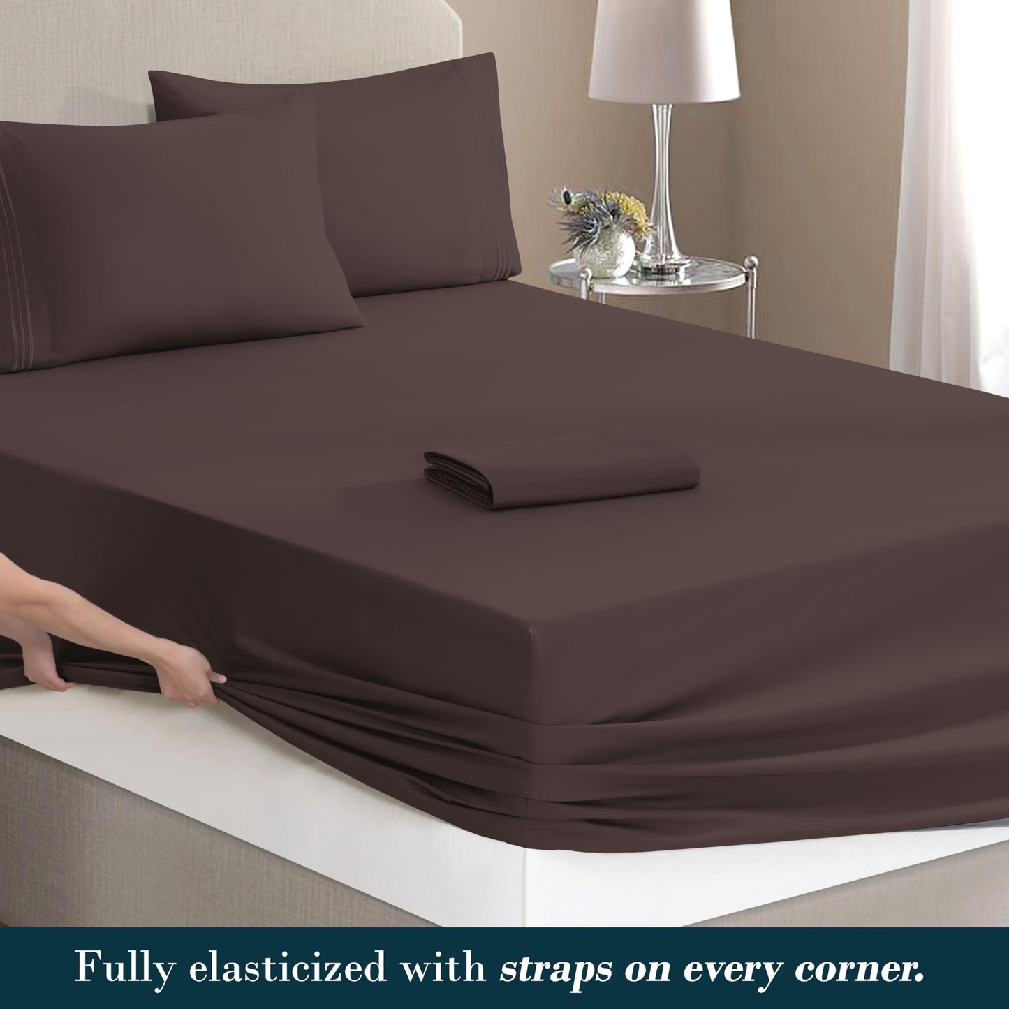 Mocassi Full Size 4-Piece Bed Sheet Set - 1800 Premium Hotel Quality Microfiber 18-24 Inches Extra Deep Pocket Fitted Sheet- Luxury Soft, Breathable, Wrinkle, and Fade Resistant, Brown