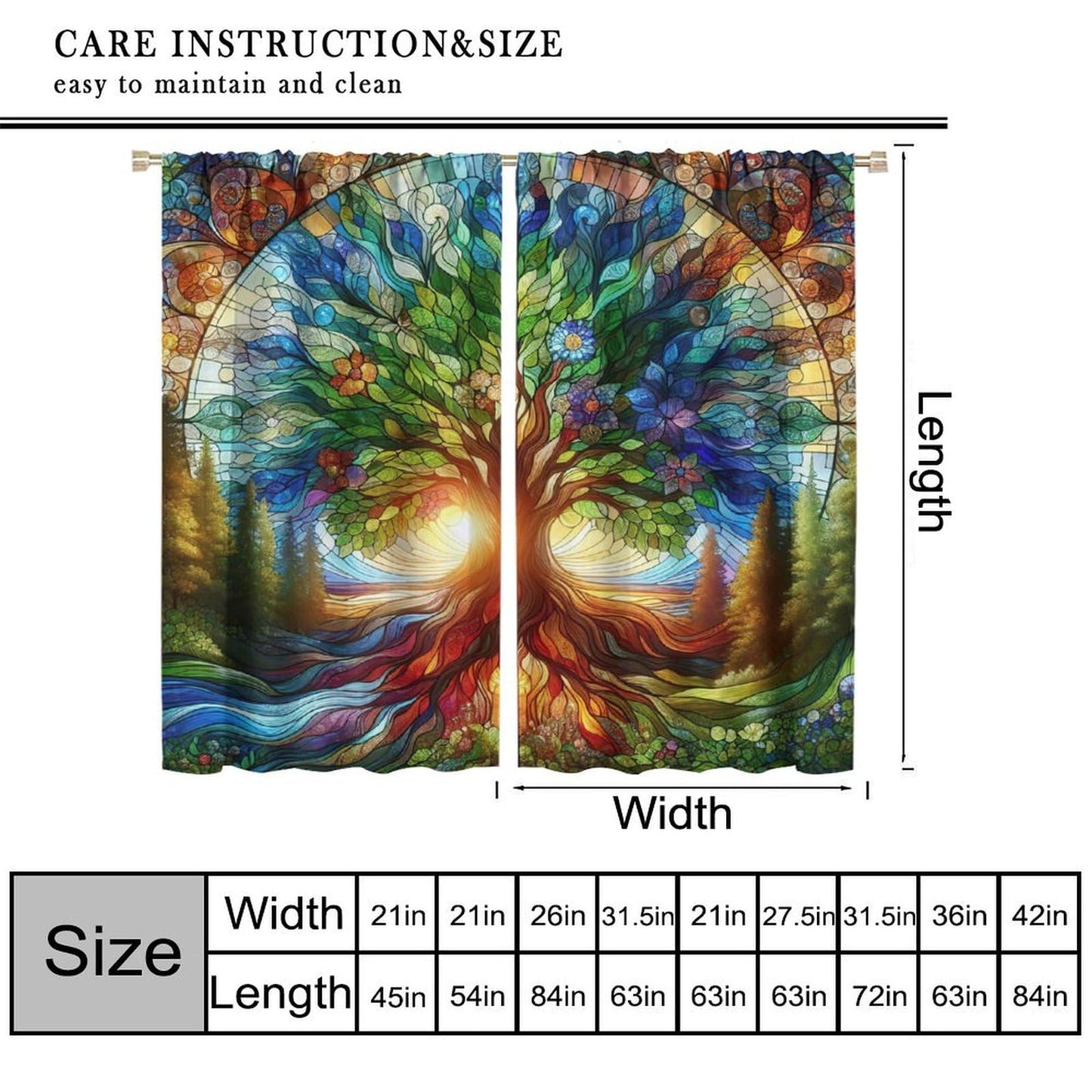 AuiMzoo Stained Glass Botanical Curtains, Tree of Life Glass Botanical Theme Printed Pattern, Decor Curtains for Bedroom Living Room42X45 Inch