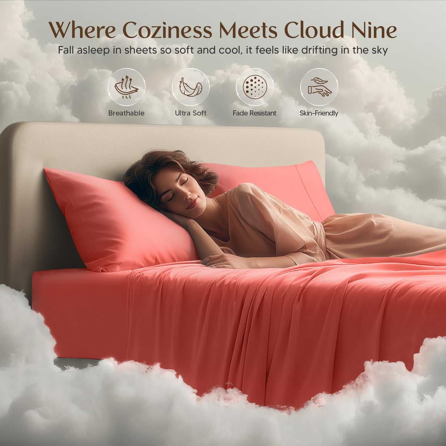 Utopia Bedding Queen Size Sheet Set – 4 Piece Bed Sheets, Soft and Breathable Microfiber, Includes 1 Fitted Sheet, 1 Flat Sheet and 2 Pillowcases – Oeko Tex (Coral)
