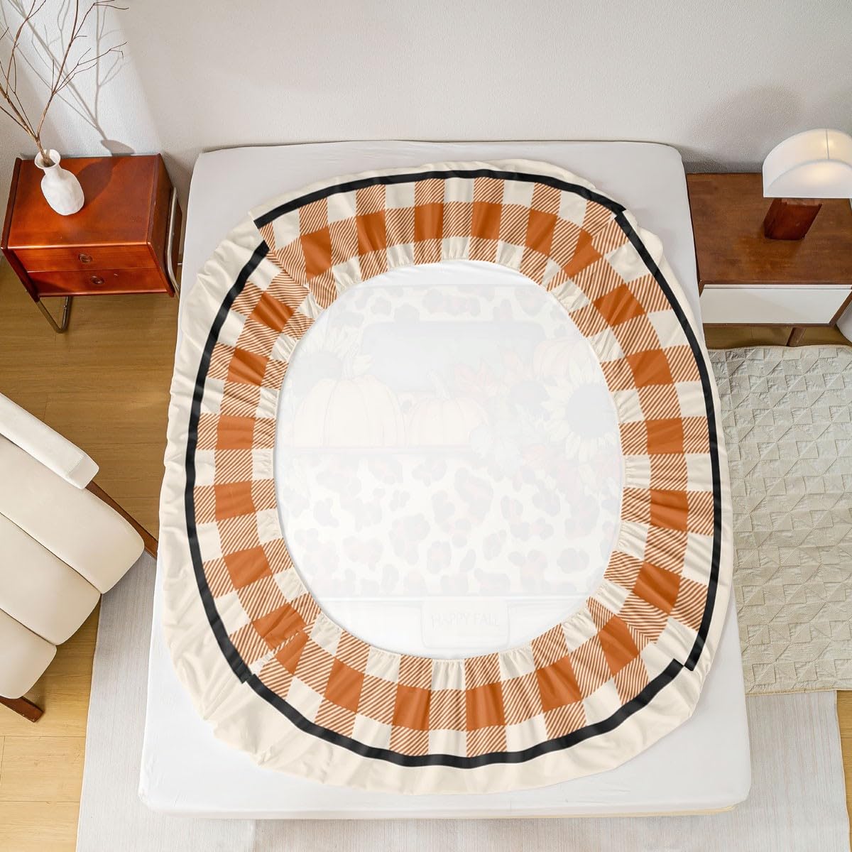 Fall Pumpkin Truck Bed Sheets Queen Orange Rustic Farmhouse Buffalo Plaid Sheet Set Thanksgiving Harvest Bedding Set,Autumn Sunflower Maple Leaves Decor Fitted Sheet + Flat Sheet + 2 Pillow Cases