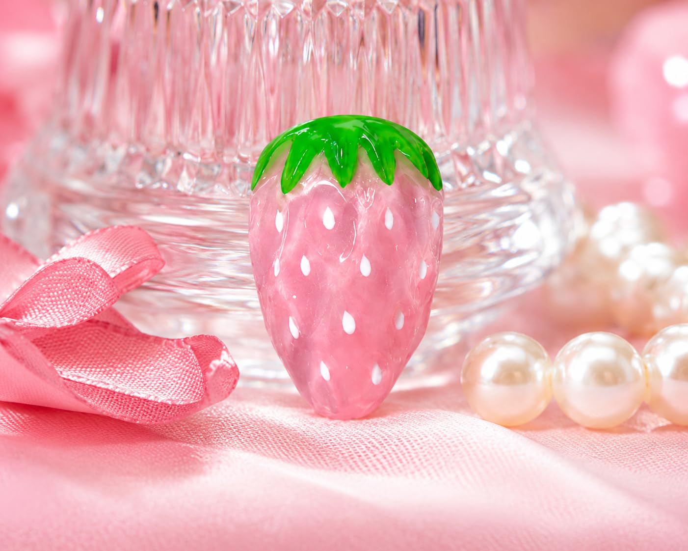 Handcrafted Press On Nails Cute Strawberry Pink Theme Fresh Fruit Pattern 100% Handmade Realistic Artistic Fake Nails Gifts For Women (Pink Strawberry, Medium M)