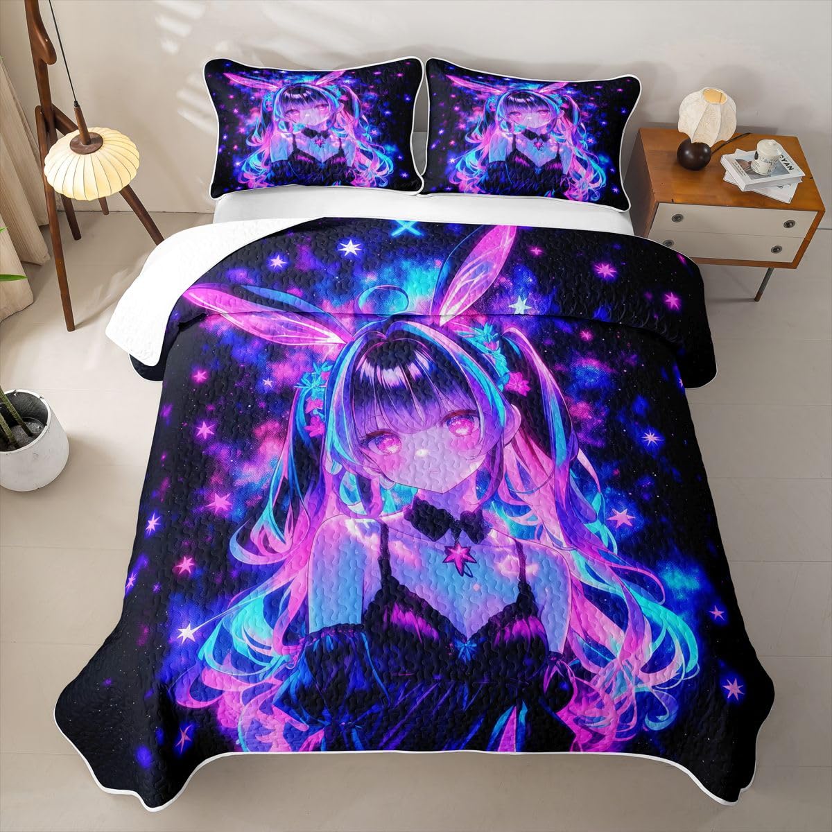 Erosebridal Japanese Anime Quilt Twin Size - Japanese Girl Bedspread Anime Gifts Bed Coverlet with 1 Pillowcase