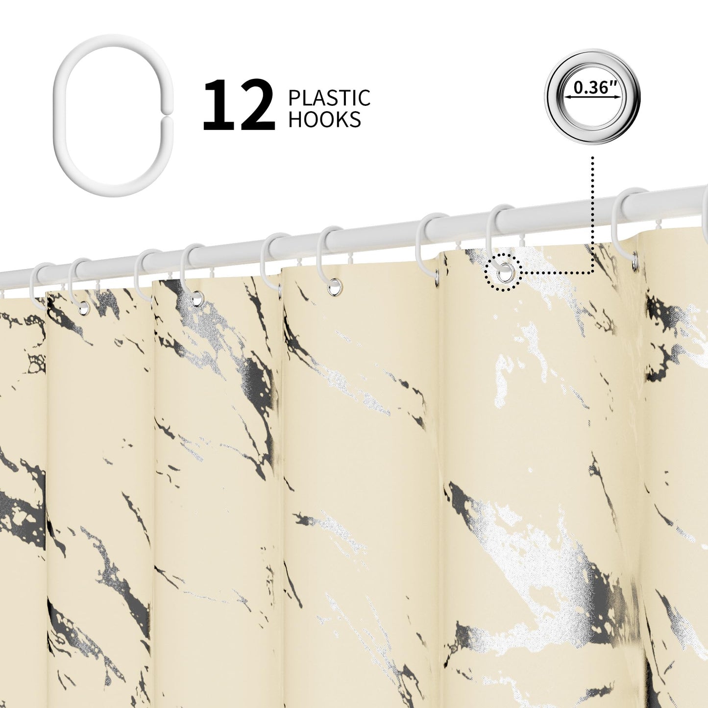 Yiwshcut Beige Marble Shower Curtain, Modern Abstract Marble Pattern Fabric Bathroom Curtain with Hooks, Water Repellent Decorative Bath Curtain for Bathtub, Neutral Bathroom Decor