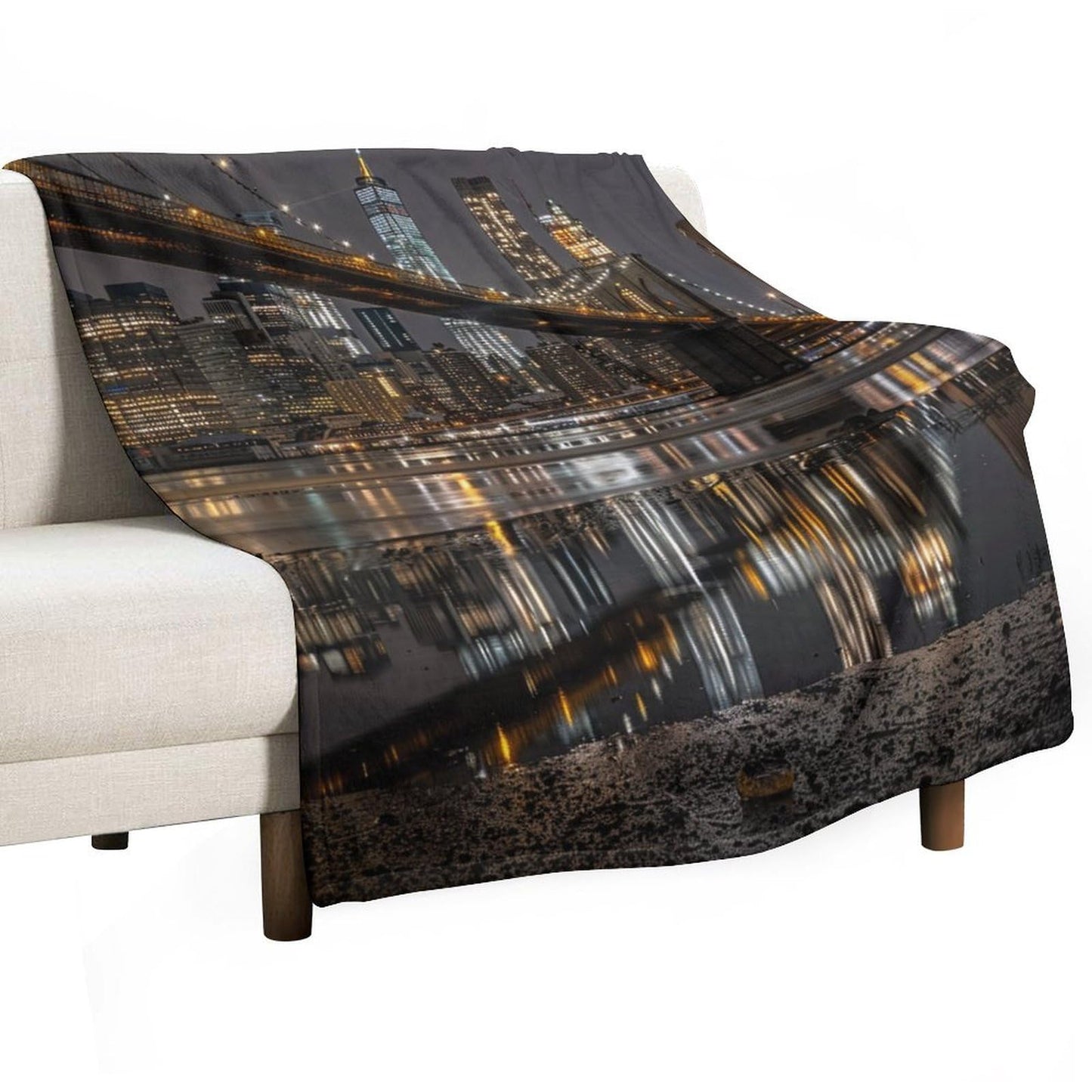 TOWINSFB Novelty City Skyline Flannel Throw Blanket, Soft Lightweight Cozy Warm Bridge River Night Cityscape Blanket for Couch Bed Travel- 30"x40"