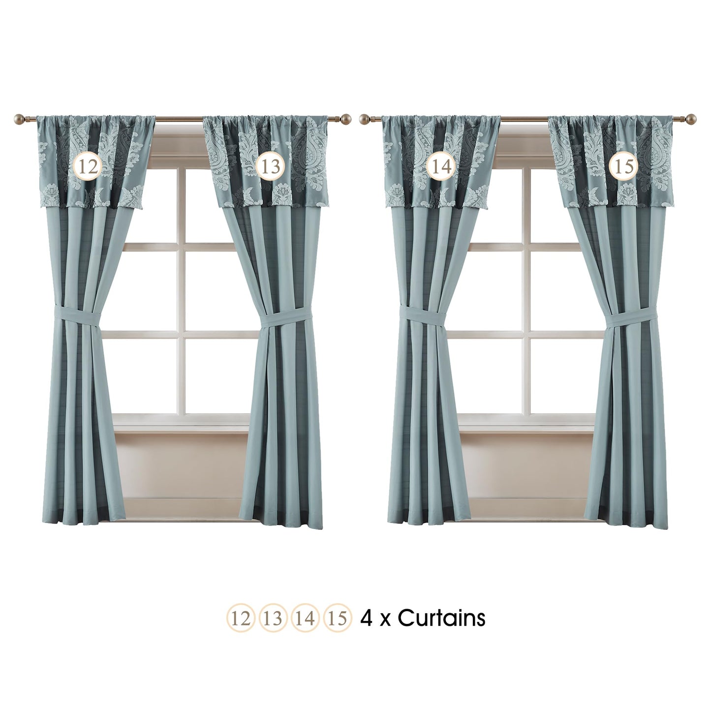 Stratford Park Blue Comforter Set King, 15 Pieces Room in a Bag, Elegant Patchwork Damask Jacquard Bedding Set, Matching Bedskirt, Flat Sheet, Fitted Sheet, Pillow Shams, Curtains
