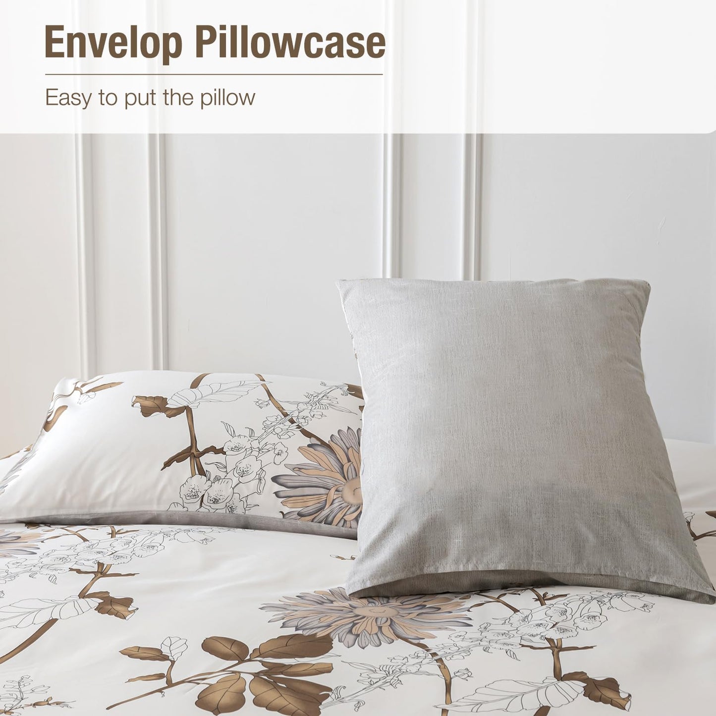 Lekesky Duvet Cover King Size, Reversible Dahlia Floral Duvet Cover Set, Soft Microfiber Off White Bedding Duvet Cover Sets with Zipper Closure (1 Duvet Cover 104"x90", 2 Pillowcases 20"x36")