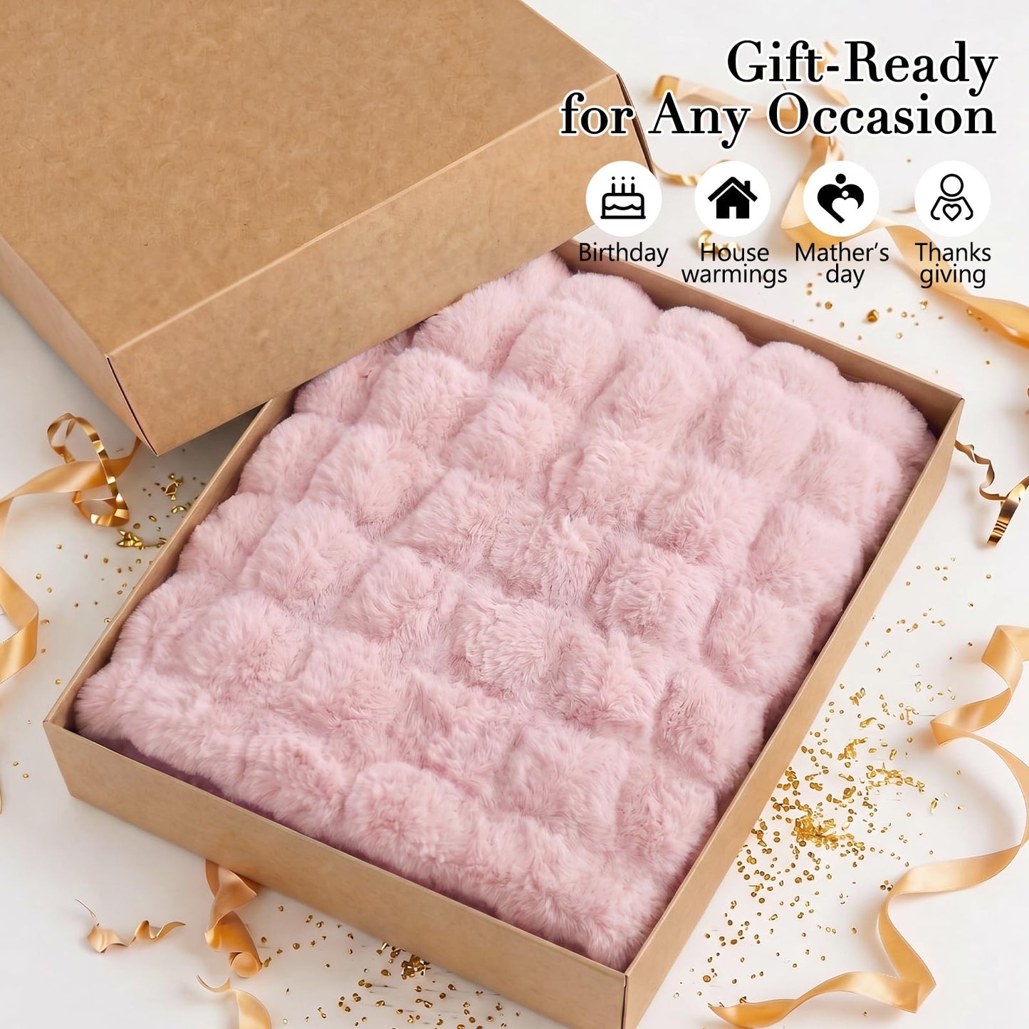 Opulapel Light Pink Throw Blanket Fluffy Fuzzy Soft Blanket for Couch Faux Rabbit Fur Blanket Bubble for Bed Living Room Gift for Women,50 * 60 Inches 860GSM