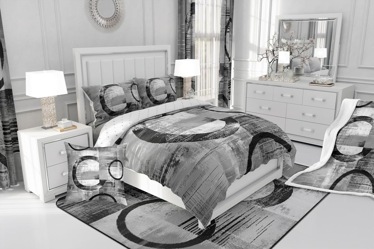 Feelyou Abstract Kids Comforter Set Full Size Modern Abstract Art Bedding Set Geometric Duvet Quilt for Kids Boys Girls Bedroom Luxury Decor Gray Ultra Soft