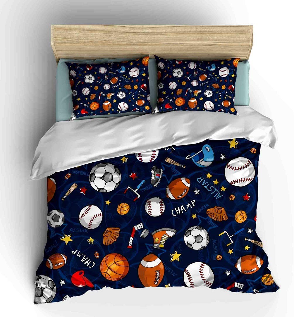 SHOMPE Sports Comforter Sets Bed in A Bag Full Size,3D Soccer Basketball Baseball Football Theme Quilt Set for Kids Boys Children Fans Bedding Decorative